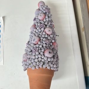 Purple sparkle tree decor with roses and apples